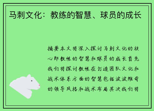 马刺文化：教练的智慧、球员的成长