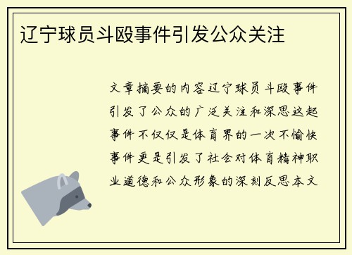 辽宁球员斗殴事件引发公众关注